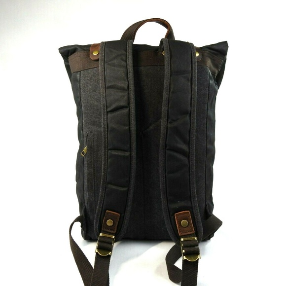 Waxed Canvas With Leather Trim Roll Top Backpack - Picture 3 of 8